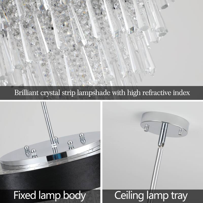 Round Crystal Chandelier for Living Room, Decorative Ceiling Lighting Fixture, Stylish Hanging Chandelier Lighting