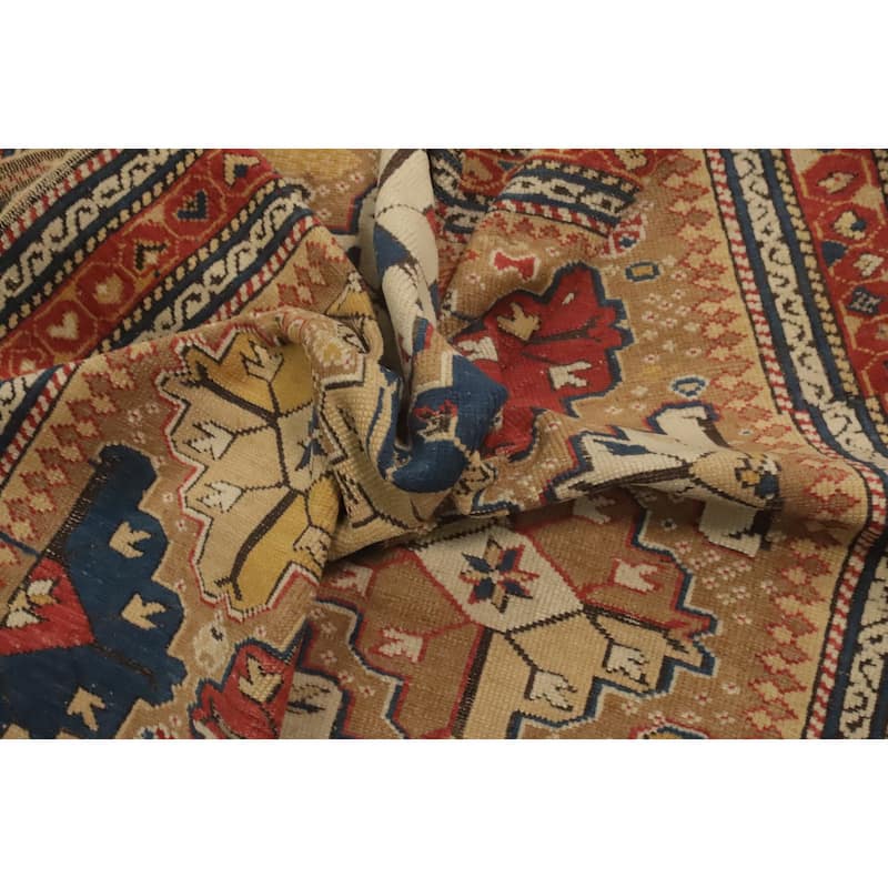 Hand Knotted Oriental 100% Wool Carpet Traditional Geometric Brown Heriz Runner Rug - 8' 6'' X 3' 7''
