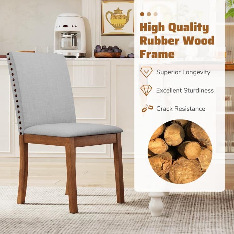 Ash Grey and Walnut Rubber Wood Dining Chairs with Nail head Trim, Linen Fabric - 23" x 19" x 36"