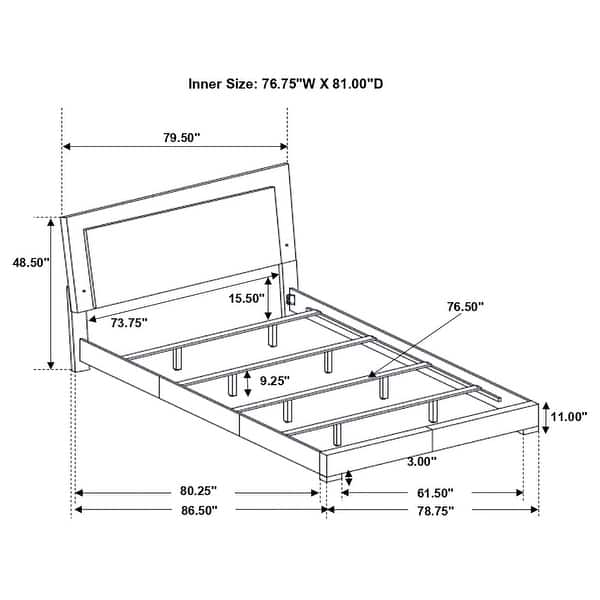 dimension image slide 24 of 52, Felicity Glossy White Bedroom Set with LED Lighting