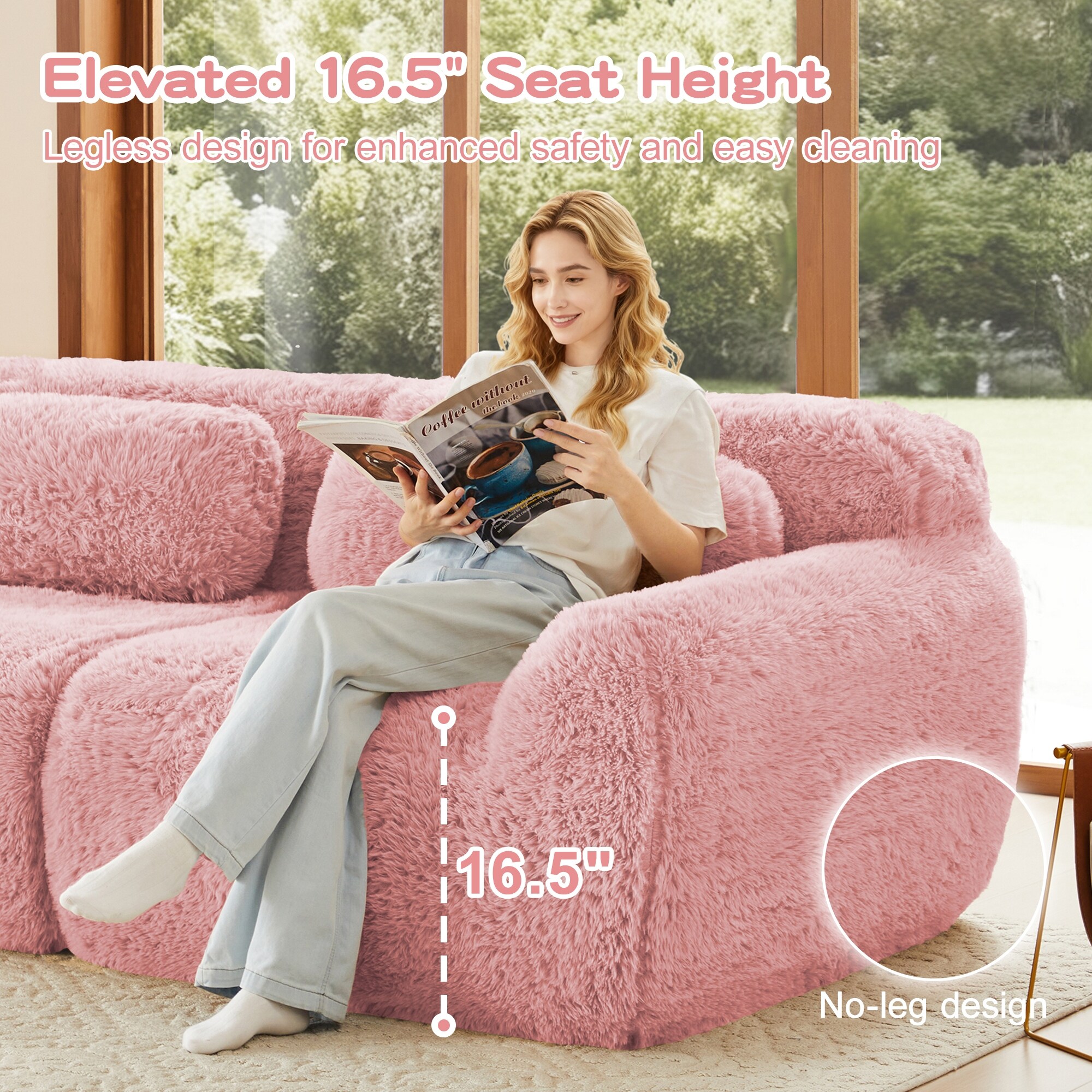 2-seater Modular Sectional Sofa Couches,Soft Fluffy Plush Fabric