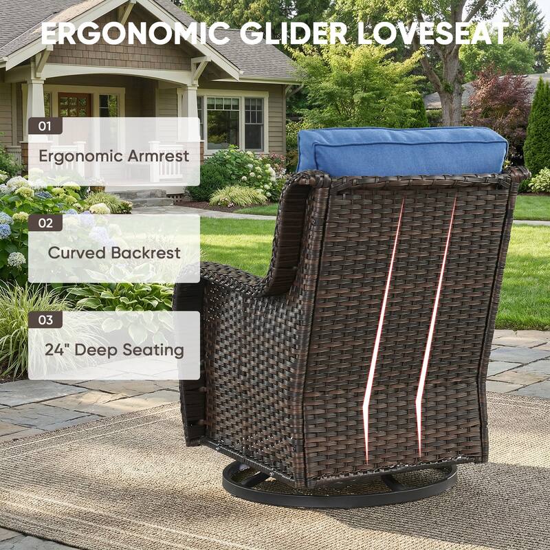 Pocassy Outdoor Wicker Glider Swivel Club Chairs (Set of 2) - Mix Grey