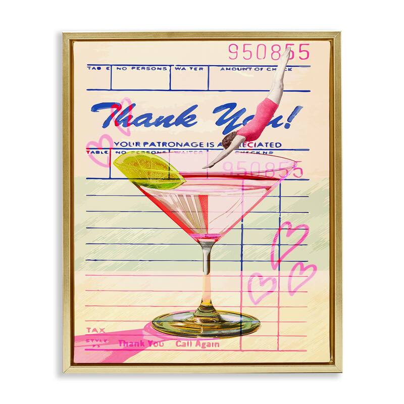 Stupell Vintage Diver into Cocktail Framed Floater Canvas Wall Art Design By Lil' Rue - 25 x 31 - Gold