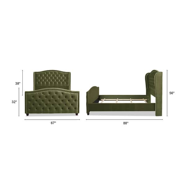 dimension image slide 1 of 10, Athens Upholstered Nailhead Tufted Wingback Panel Bed
