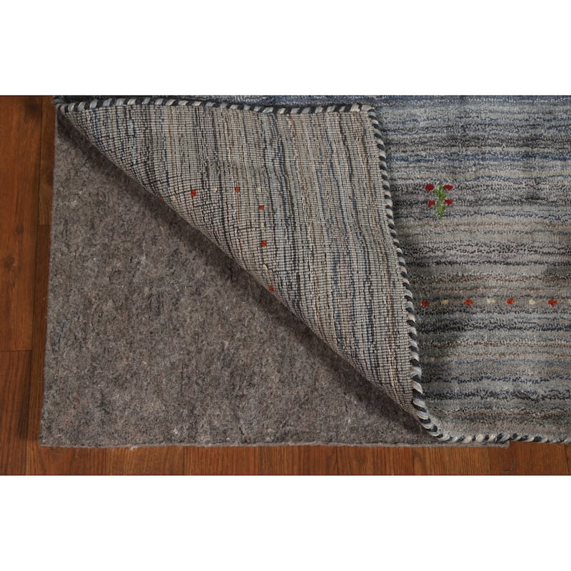Navy Blue/ Gray Gabbeh Oriental Foyer Rug Hand-Knotted Wool Carpet - 3'0"x 4'10"