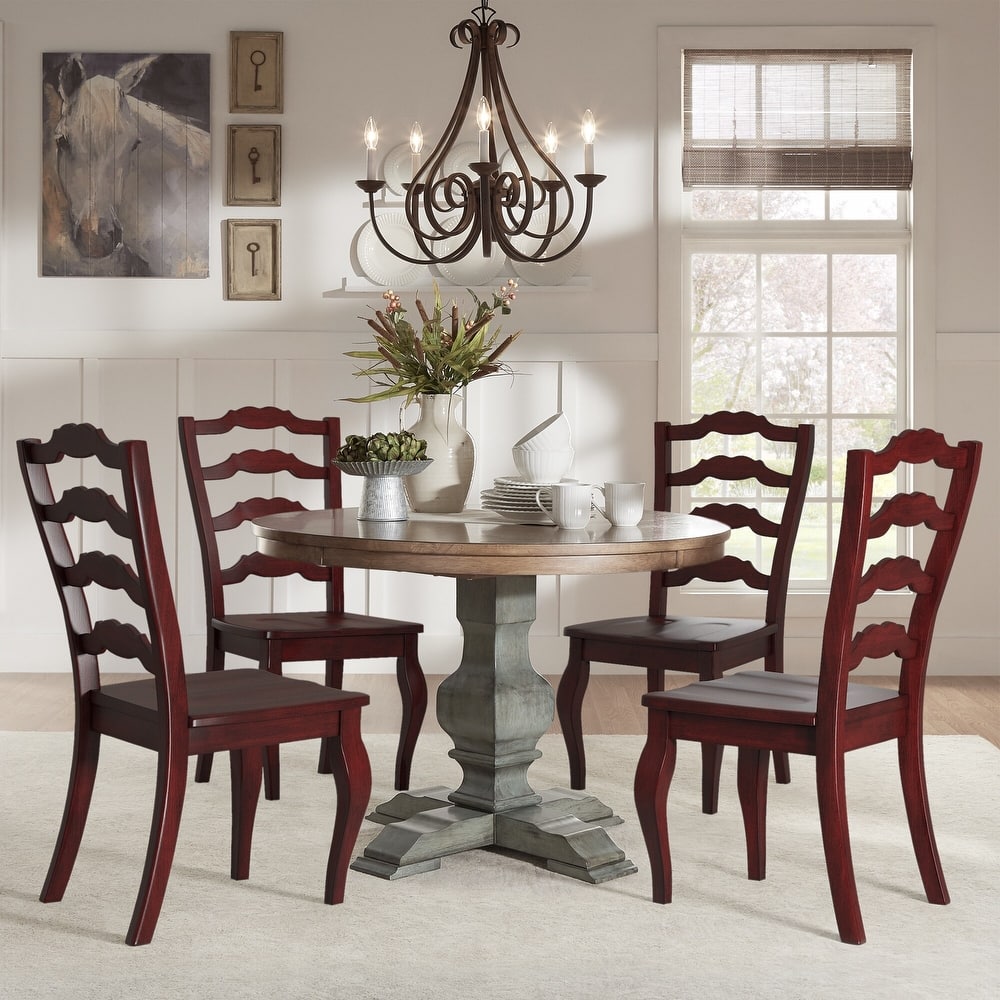 Eleanor Sage Green Round Solid Wood Top Ladder Back 5-piece Dining Set by iNSPIRE Q Classic