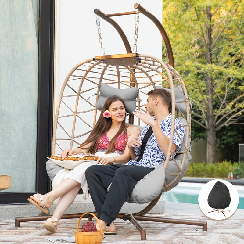 FINCATI Outdoor Oversized Double Egg Chair Swing, 700 lbs Double Egg Chair Outdoor, 2 Person Egg Chair Swing, Hanging Egg Chair