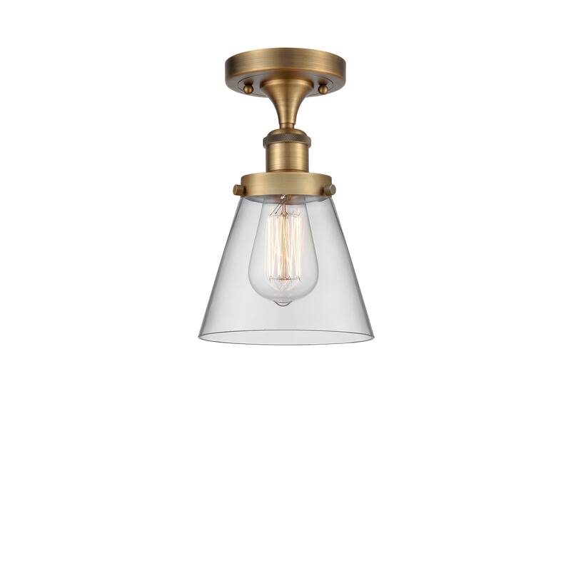 Innovations Lighting Ballston Urban Cone - 1 Light 6" Semi-Flush Mount - Clear/Brushed Brass