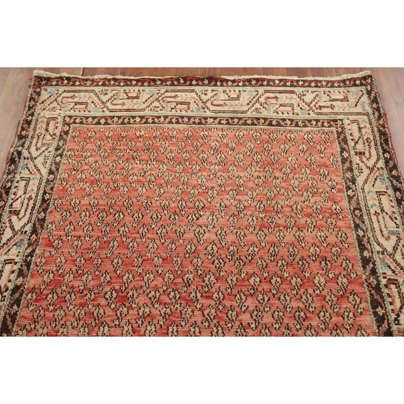Hand Knotted Oriental 100% Wool Carpet Traditional All-Over Red Botemir Runner Rug - 9' 4'' X 3' 8''