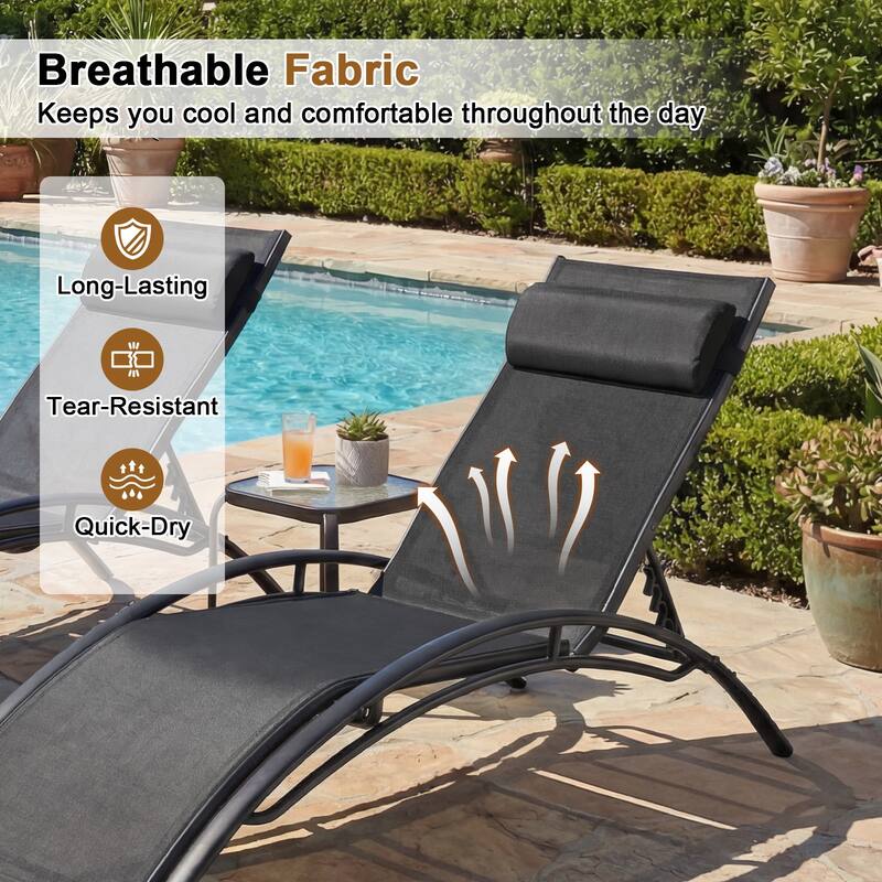 Gymax Patio Chaise Lounges Set of 2 w/5-Position Backrest & Breathable