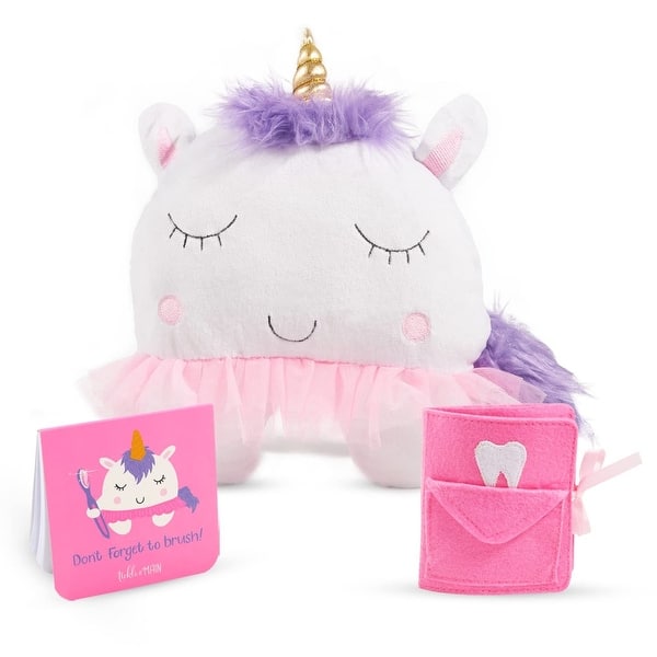 slide 2 of 6, 3-Piece Pillow Tooth Fairy Unicorn for Girls Gifts Kit, Includes Pillow with Pocket, Notepad & Keepsake Photo Pouch - Multi