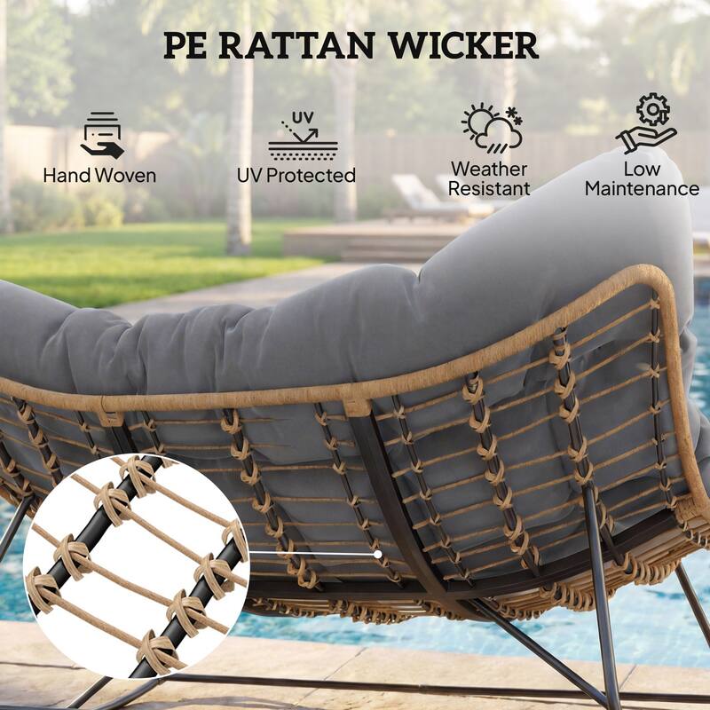 Outsunny Double Papasan Rocking Chair, Wicker Oversized Indoor Outdoor Rocking Chair with Cushion