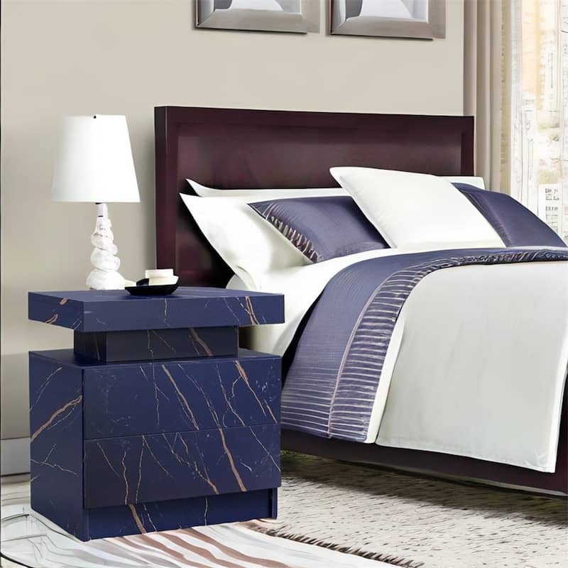 Modern Bedroom Nightstand with LED Lights Decoration and 2 Drawers