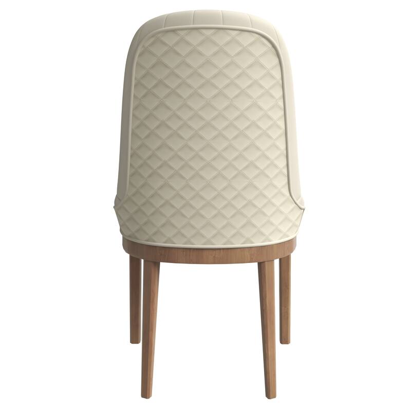 Leather Dining Chair with Rubberwood Legs Side Charis Sleek Diamond Stitching Back
