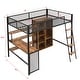 preview thumbnail 4 of 10, Full Size Black Metal Bed with Wardrobeand & Storage Shelves, Space-Saving Loft Bed Frame w/ Ladder, Full-Length Mesh Guardrail