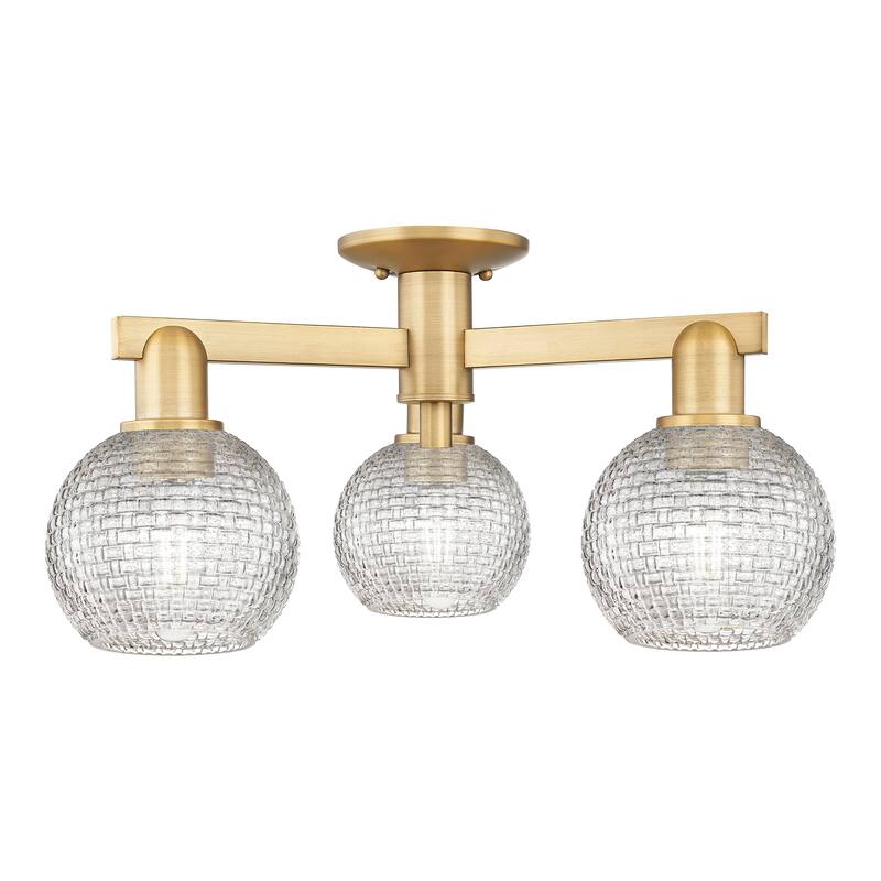 Innovations Lighting Endless Possibilities Arcadia - Athens - 3 Light 23" Basketweave Semi-Flush Mount - Brushed Brass