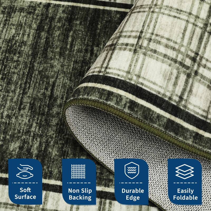 Modern Bordered Rug Farmhouse Plaid Area Rugs for Living Room Bedroom, Indoor Accent Carpet Home Decor