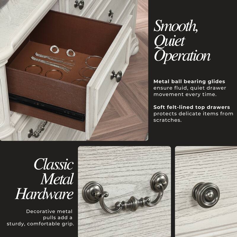 Roundhill Furniture Nelson French Traditional 4-Piece Bedroom Set, Antique White