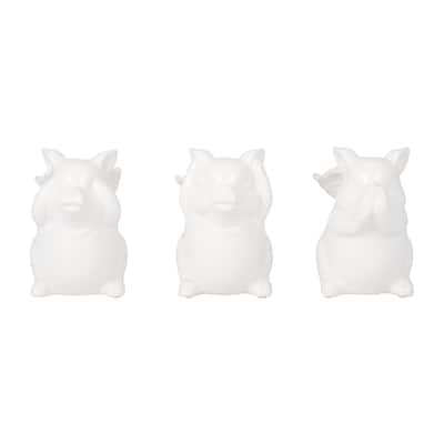 6"Lx4"Wx6"H, Ceramic Set of Three, Pig Figurines, Hear, See and Speak No Evil Pigs with Wings Figurines, White Finish,