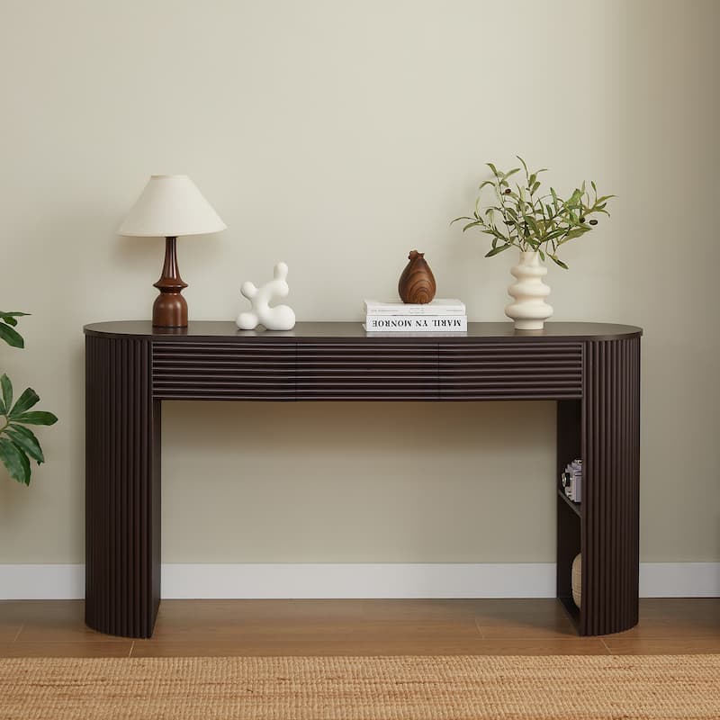Christopher Knight Home - Maravelle MDF 3 Drawers Console Table with Round Slat Texture and Storage