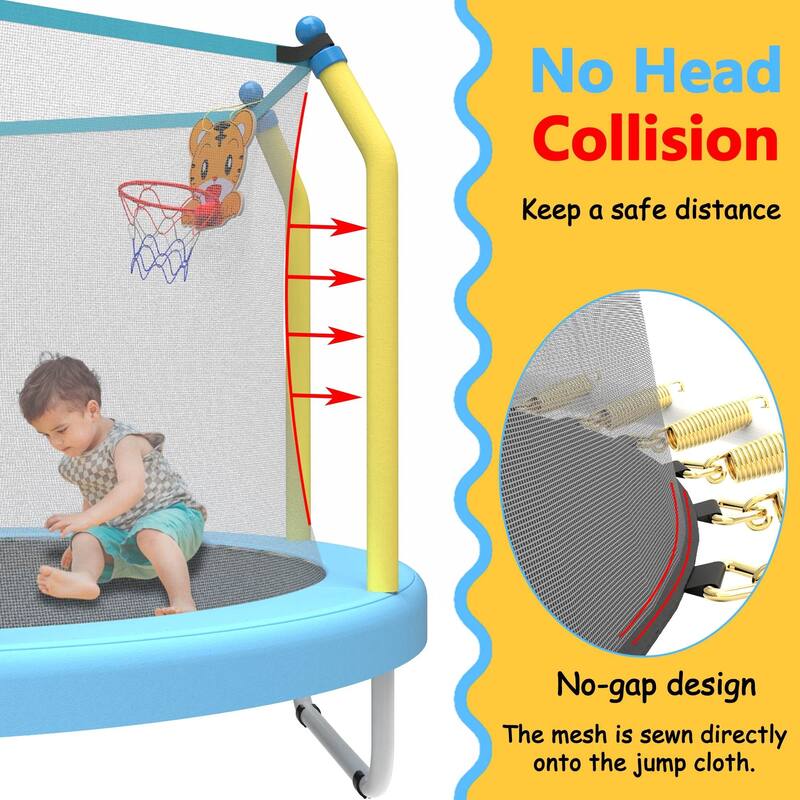 55-Inch Kids Indoor & Outdoor Toddler Trampoline with Basketball Hoop, Safety Net Included - 4.5FT