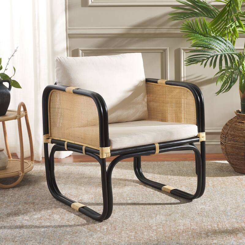 SAFAVIEH Alybeth Boho Coastal Solid Wood Accent Chair with Cushion - 26"W x 26"D x 26"H