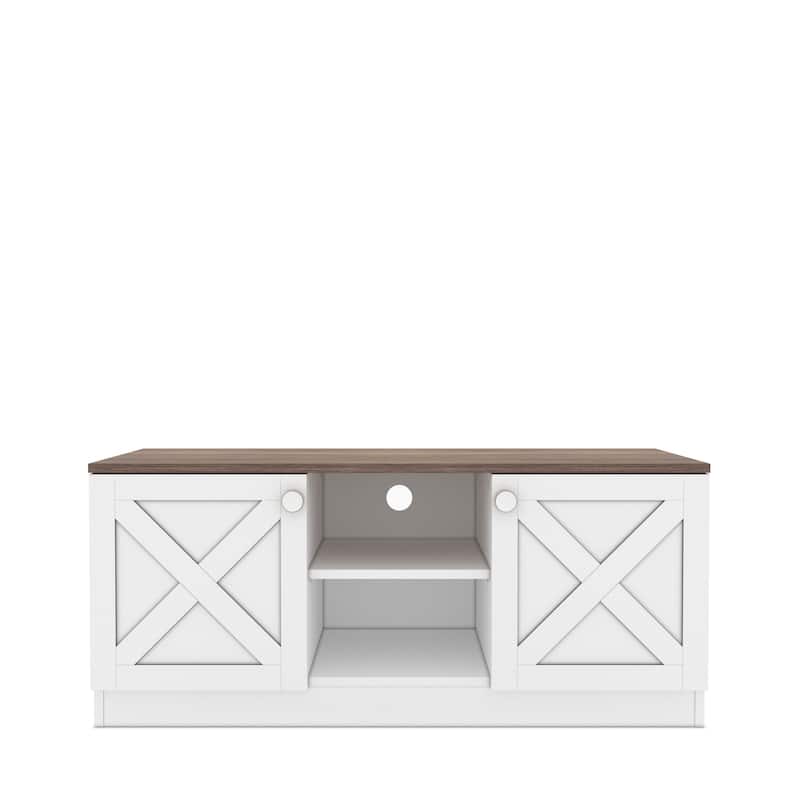 Conte Modern TV Stand with 2 Doors Storage Cabinets, Wood Finish, Living Room Entertainment Center