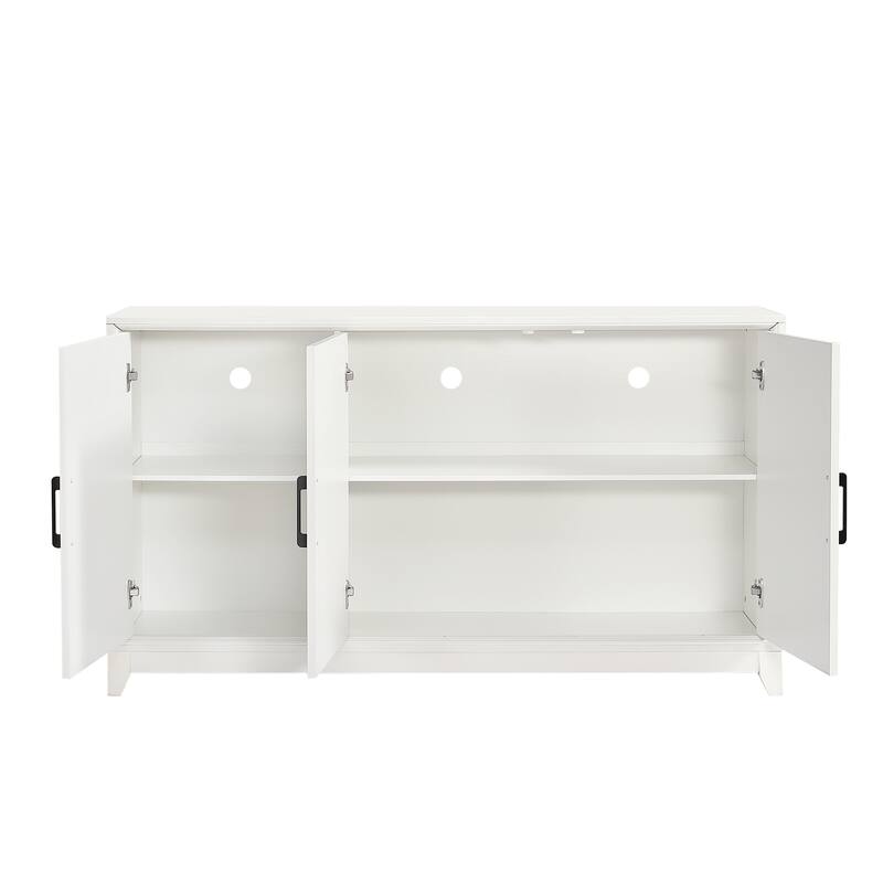 White 59.1" TV Stand Console Cabinet with Wood Legs for TVs Up to 65"