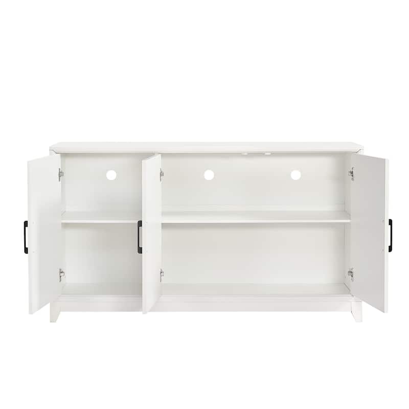 Wood Entertainment Center, TV Stand with Geometric Doors, Media Console Cabinet with Adjustable Shelves