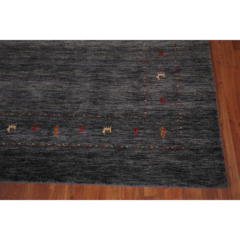 Tribal Gabbeh Indian Area Rug Handmade Grey Wool Carpet - 8'4" x 9'9"