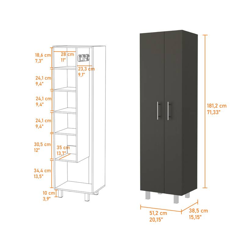 Norway Broom Closet Pantry, Five Shelves, and Double Door Cabinet - N/A