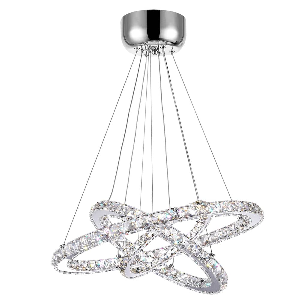 Ring Integrated LED 3-Ring 32in Chrome Chandelier - Stainless Steel