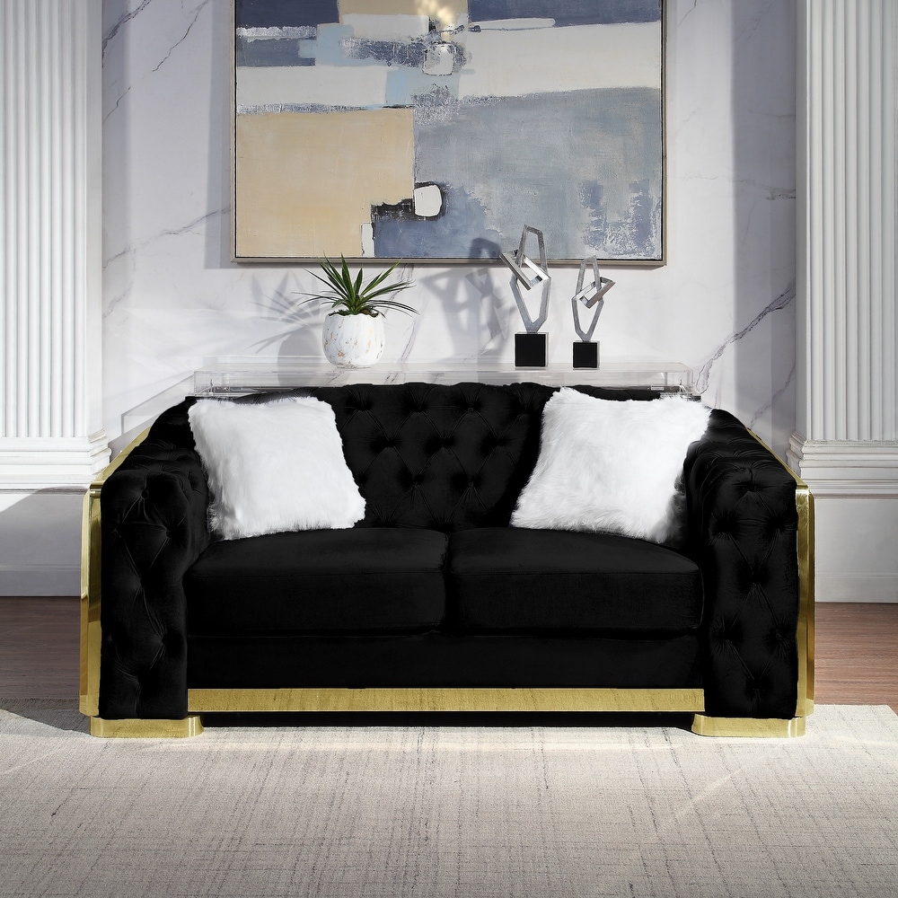 Black Gothic Loveseat w/ Tufted Black Velvet Fabric