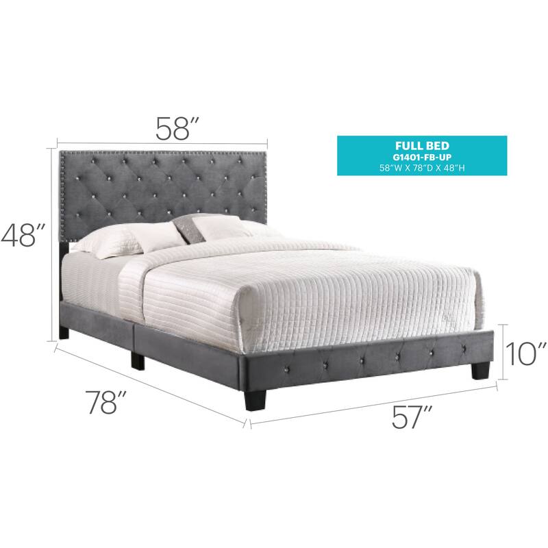 Full Size Velvet Platform Bed with Sturdy Frame and Easy Assembly
