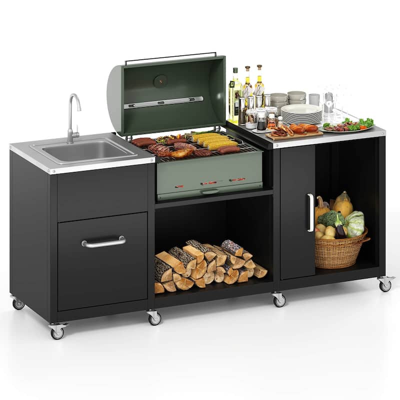 Costway 80" Outdoor Grill Table with Sink Drainage Cabinet Removable - See Details