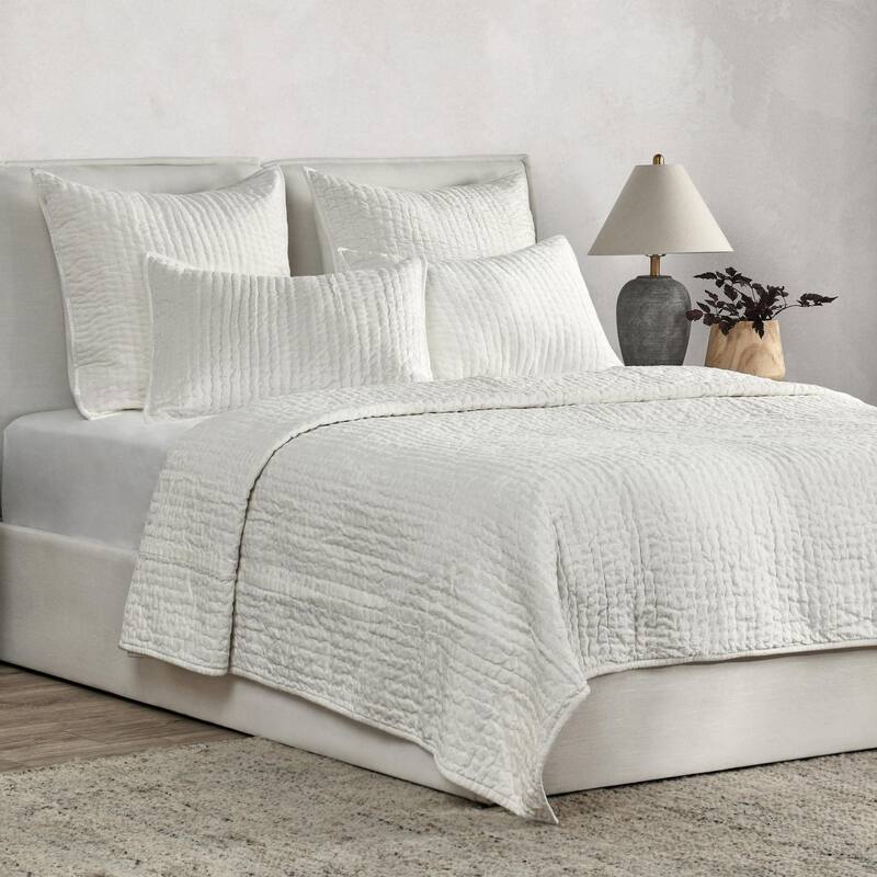 Dimitry 100% Rayon Velvet Quilt by Kosas Home - Cloud - King