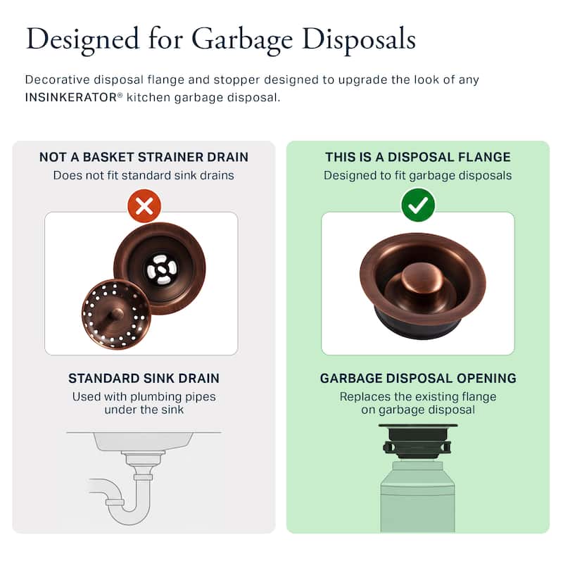 SinkSense Antique Copper Kitchen Sink Disposal Flange Drain with Stopper