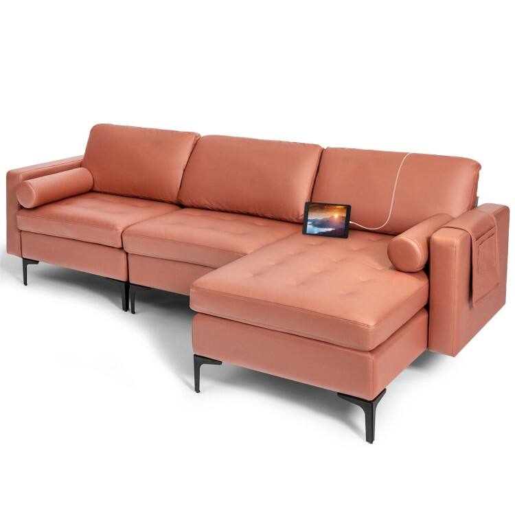 Modular L-shaped 3-Seat Sectional Sofa with Reversible Chaise and 2 USB Ports - 97" x 51" x 31.5" (L x W x H)