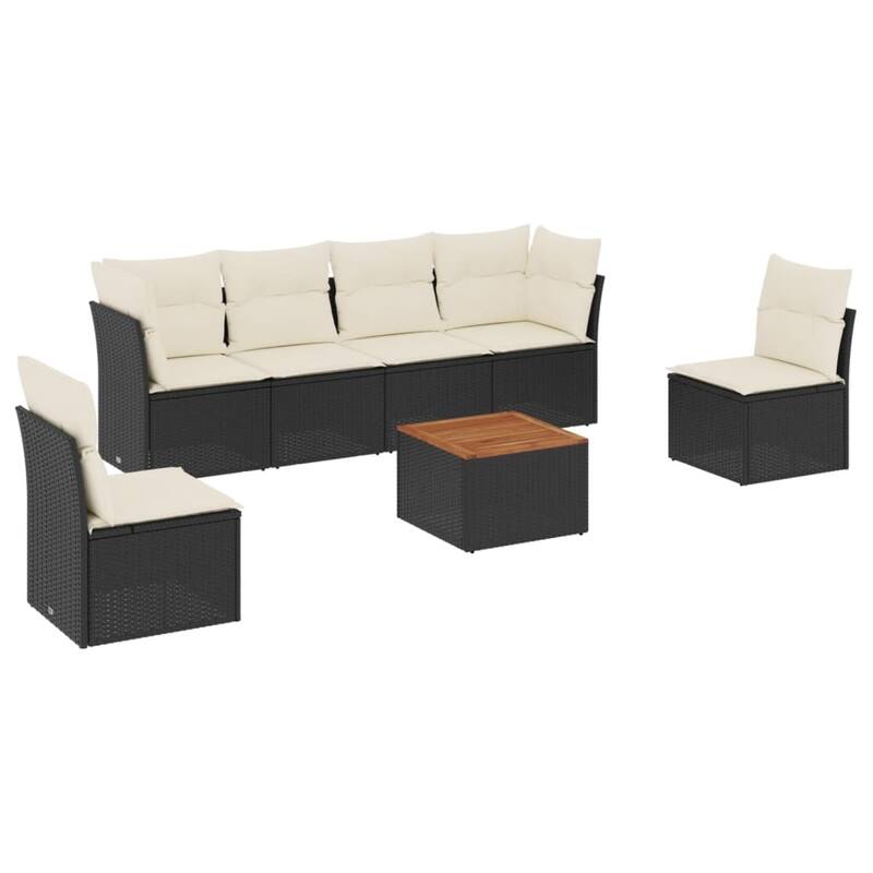 vidaXL Patio Sofa Set with Cushions Outdoor Furniture 7 Piece Poly Rattan - 21.7 x 21.7 x 14.6