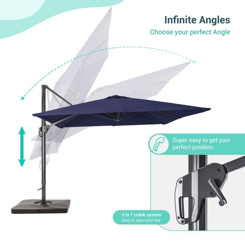 LIVOOSUN 11.5x9FT Aluminum Cantilever Patio Umbrella Solution-Dyed Fabric w/Base