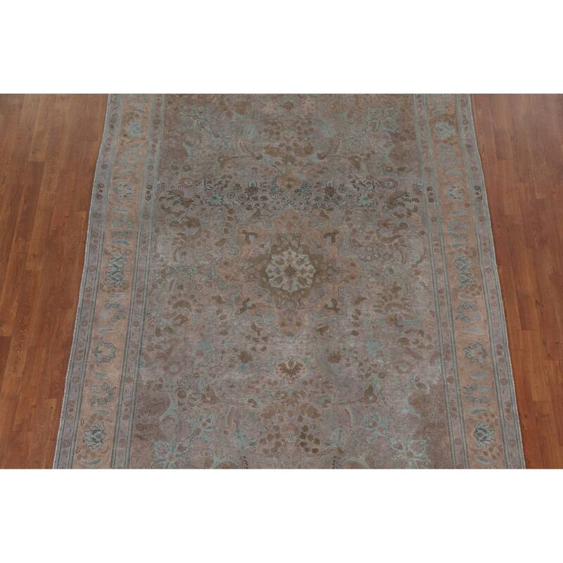 Hand Knotted Oriental 100% Wool Carpet Traditional Floral Brown Tabriz Area Rug - 9' 4'' X 6' 8''
