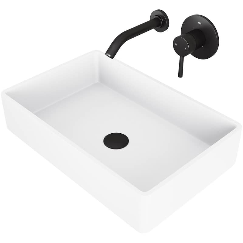 Vigo Magnolia 21-1/4" Matte Stone� Vessel Bathroom Sink with Olus - Matte Black