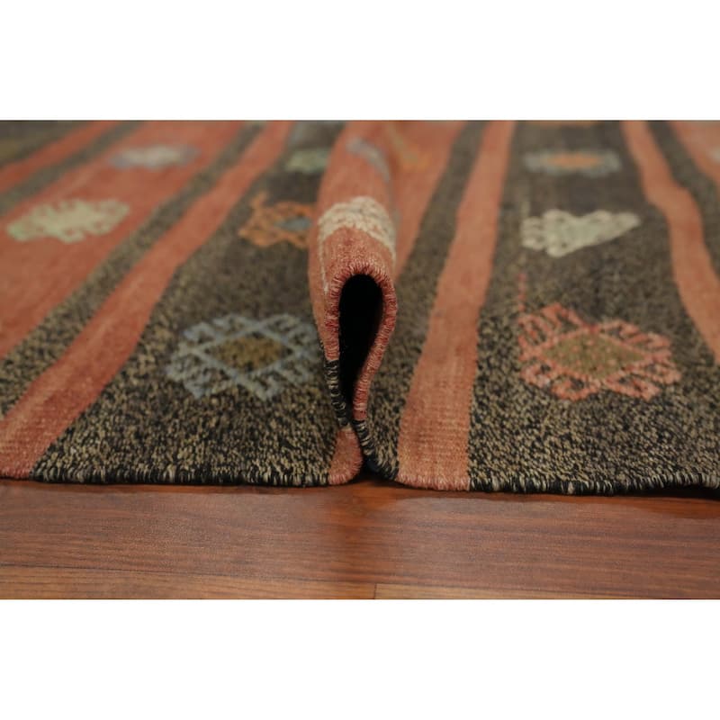 Hand Woven Oriental 100% Wool Carpet Southwestern Tribal Oranges & Rust Kilim Area Rug - 11' 11'' X 6' 4''