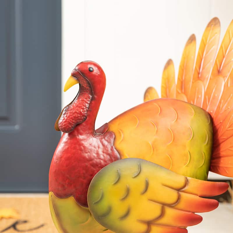 Glitzhome 21.5"H Thanksgiving Metal Turkey Porch Decor (KD)