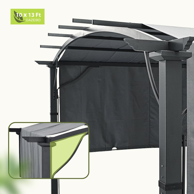Aluminum Outdoor Pergola with Slightly Arched Canopy and Retractable Shade