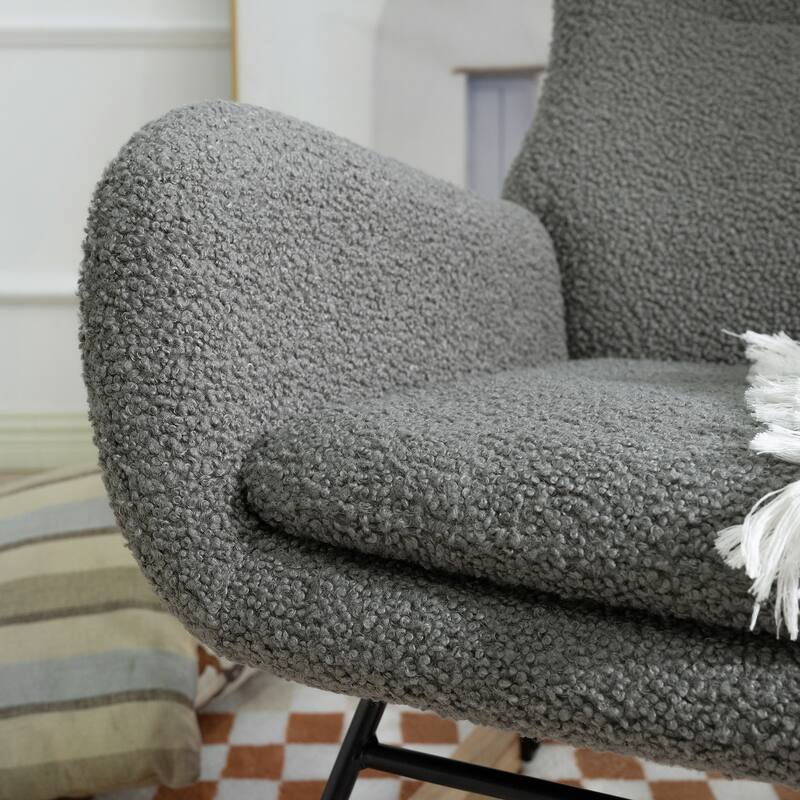 Polyester Glider Chair with Adjustable Headrest and Storage Pocket, Rubber Wood Base