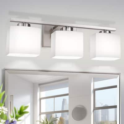 YANSUN 21.7 in. 3-Light nickel Industrial Vintage Vanity Light Fixtures for Bathroom with White Glass Shades - 21.7*7.1*6.5