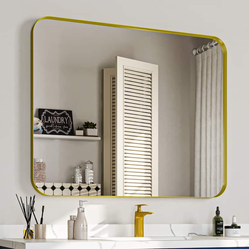 Stylish Rounded Aluminum Framed Bathroom Mirror – Full Length Wall Accent Mirror for Elegant Home Decor