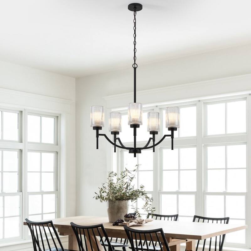 KAWOTI 5-Light Chandelier with Flutted Glass Shades - W27" x D27" x H27.5"