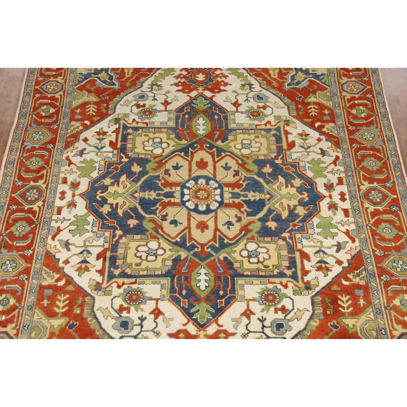 Geometric Medallion Heriz Serapi Indian Area Rug Handmade Wool Carpet - 8'11" x 11'7"